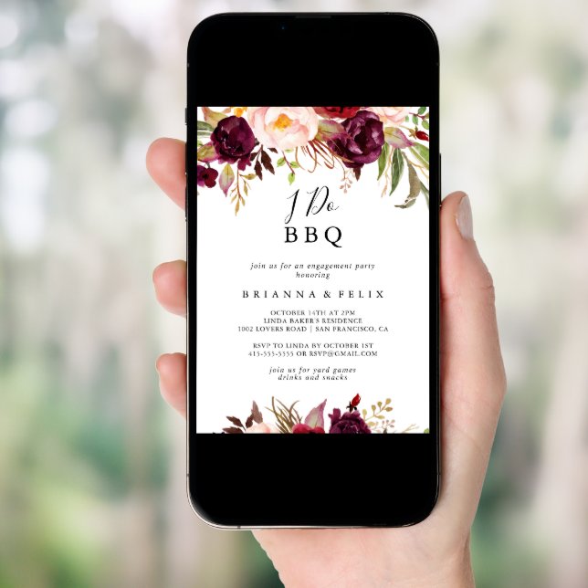 Rustic Boho Floral I Do BBQ Engagement Party Invitation (Front Digital)