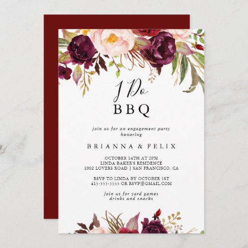 Rustic Boho Floral I Do BBQ Engagement Party Invitation