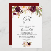 Rustic Boho Floral It's A Girl Baby Shower Invitation