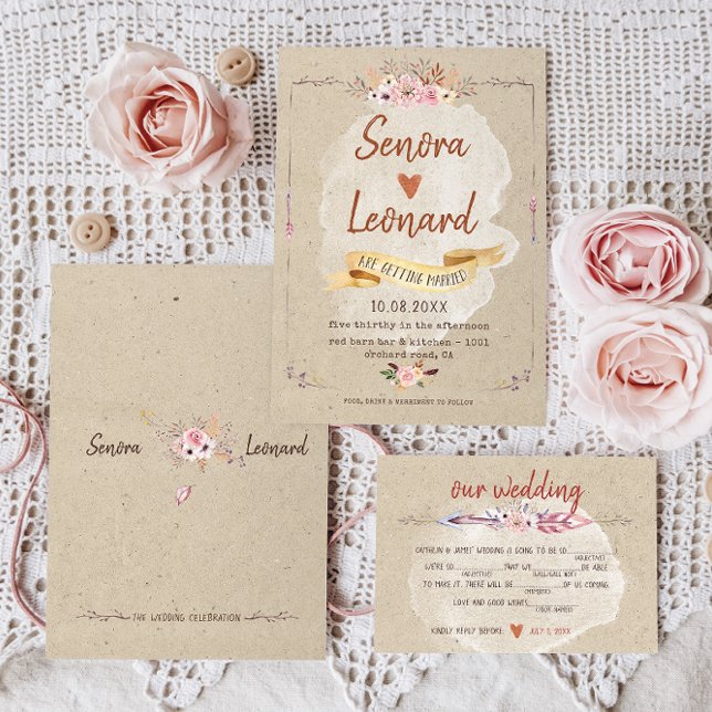Rustic Boho Floral Kraft Wedding Invitation (Creator Uploaded)