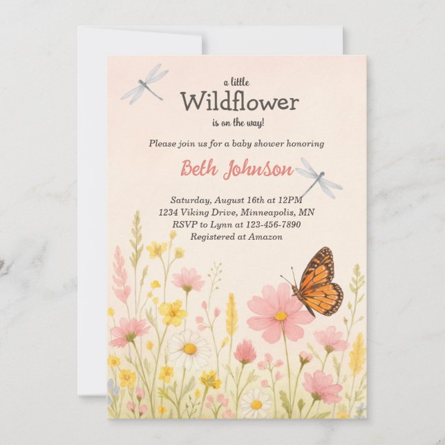 Rustic Boho Floral Little Wildflower Baby Shower Invitation (Front)