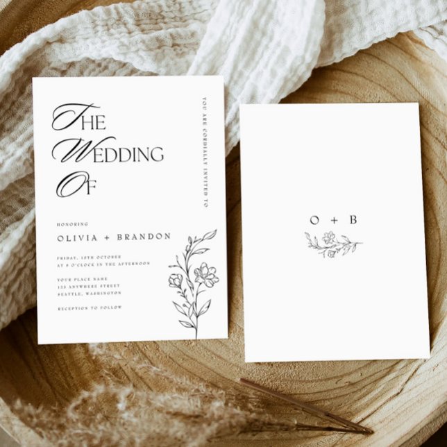 Rustic Boho Floral Modern Minimalist Wedding Invitation (Creator Uploaded)