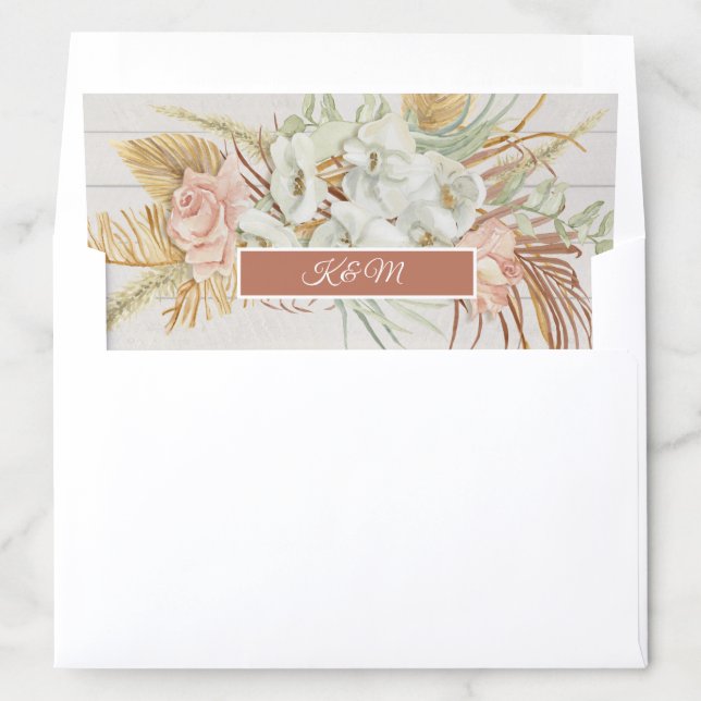 Rustic Boho Floral Pampas Grass Palm Foliage Wood Envelope Liner (In Envelope)