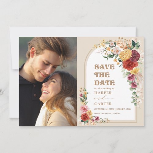 Rustic Boho Floral Pampas Save the Date Photo