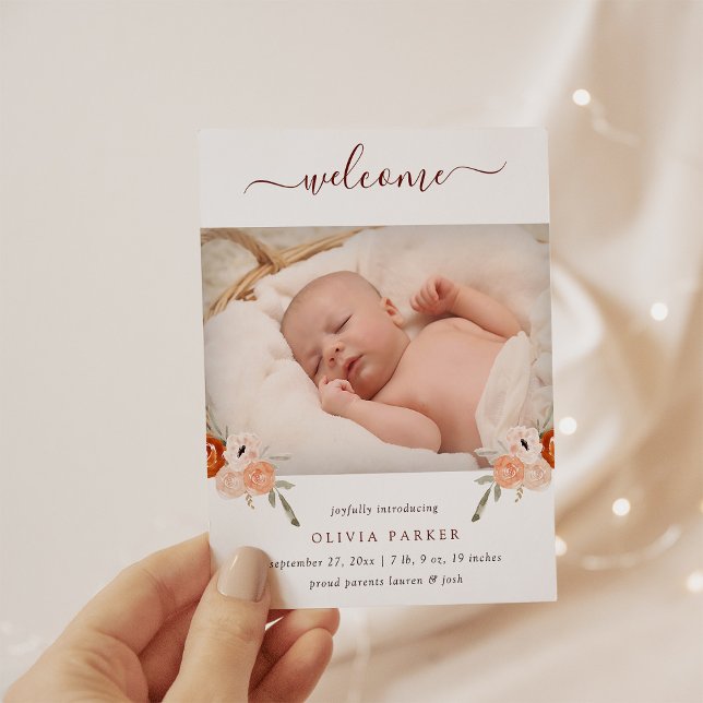 Rustic Boho Floral | Photo Birth Announcement Postcard (Creator Uploaded)