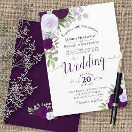 Rustic Boho Floral Plum &amp; Dusty Purple Wedding Invitation
