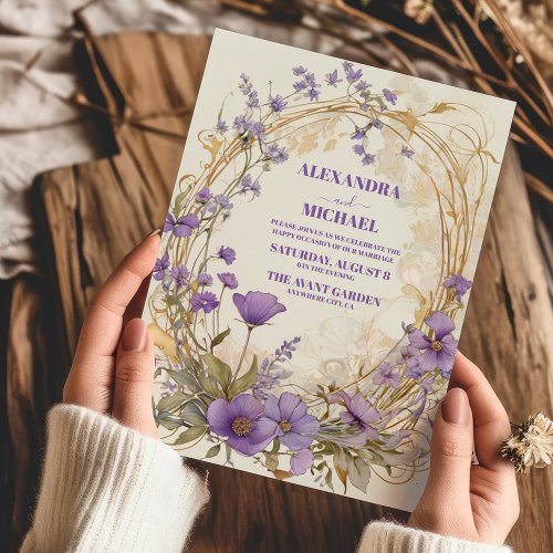 Rustic Boho Floral Plum  Dusty Purple Wedding Invitation