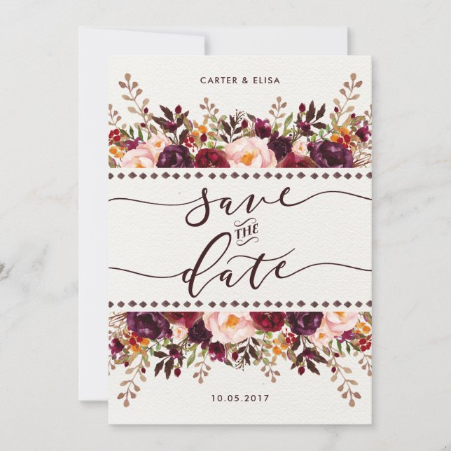 Rustic Boho Floral Save the Date Wedding Invite (Front)