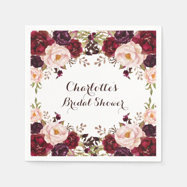 Rustic Boho Floral Shabby Chic Roses Paper Napkin (Front)