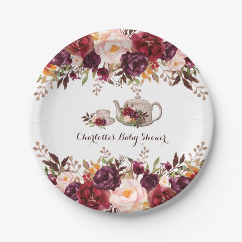 Rustic Boho Floral Shower Tea Party 7 Plate