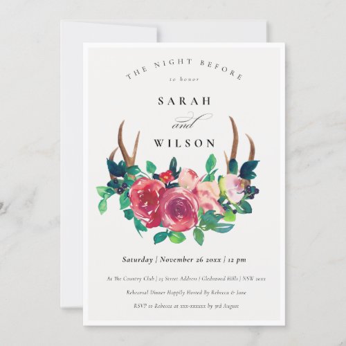 Rustic Boho Floral Stag Antler Night Before Invite
