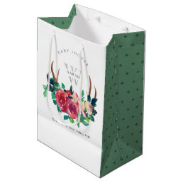 Rustic Boho Floral Stag Antlers Baby Shower Medium Gift Bag