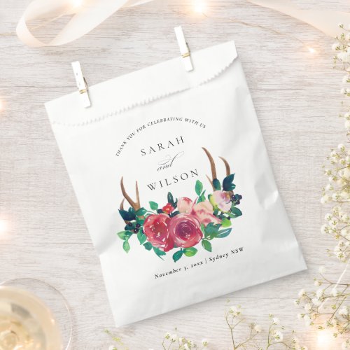 Rustic Boho Floral Stag Antlers Wedding Thank You Favor Bag