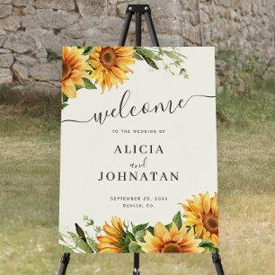 Rustic boho floral sunflower wedding welcome sign