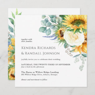 Rustic Boho Floral Sunflowers Floral Wedding Invitation