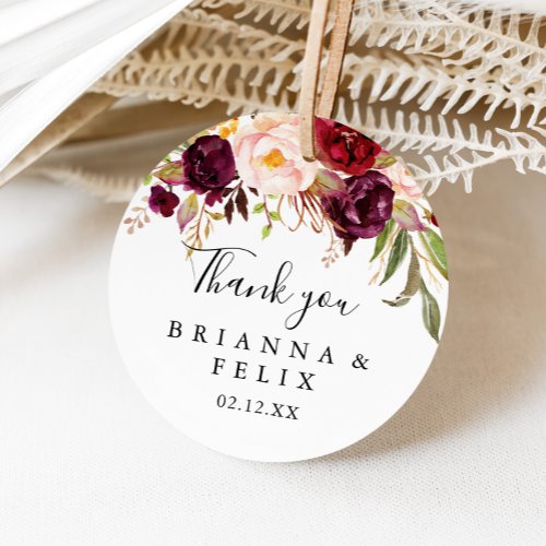 Rustic Boho Floral Thank You Wedding Favor Classic Round Sticker