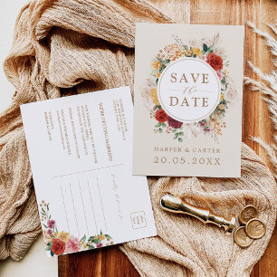 Rustic Boho Floral Tropical Pampas Grass Wedding Announcement Postcard