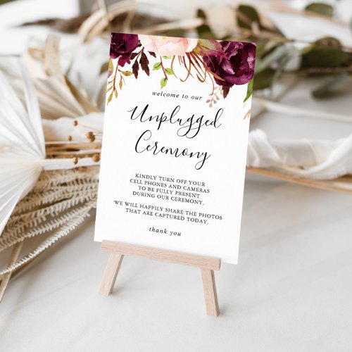 Rustic Boho Floral Unplugged Ceremony Sign