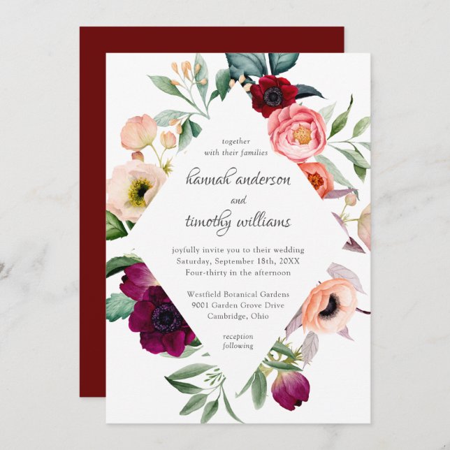 Rustic Boho Floral Watercolor Wedding Invitation (Front/Back)