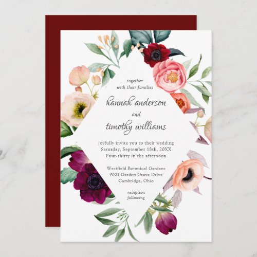 Rustic Boho Floral Watercolor Wedding Invitation