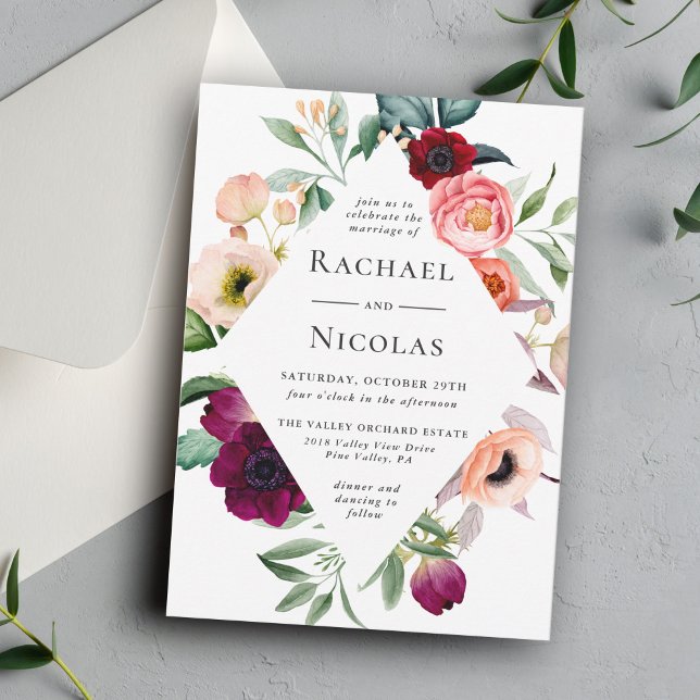 Rustic Boho Floral Watercolor Wedding Invitation (Creator Uploaded)