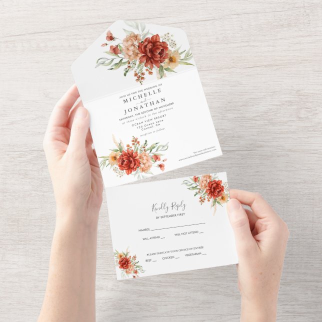 Rustic Boho Floral Wedding All In One Invitation (Tearaway)