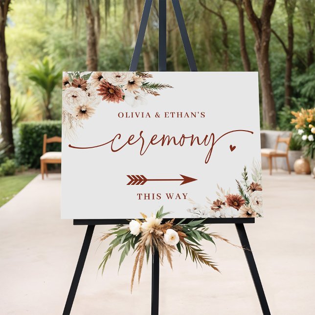 Rustic Boho Floral Wedding Ceremony Direction Sign (Creator Uploaded)
