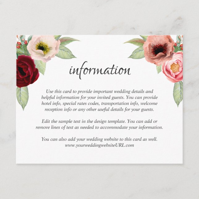 Rustic Boho Floral Wedding Details Information Enclosure Card (Front)