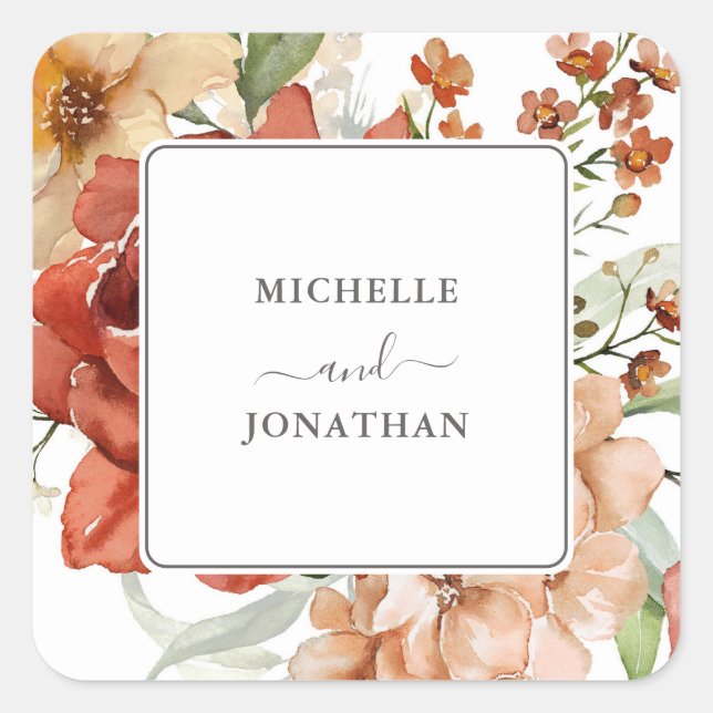 Rustic Boho Floral Wedding Envelope Seals Stickers (Front)