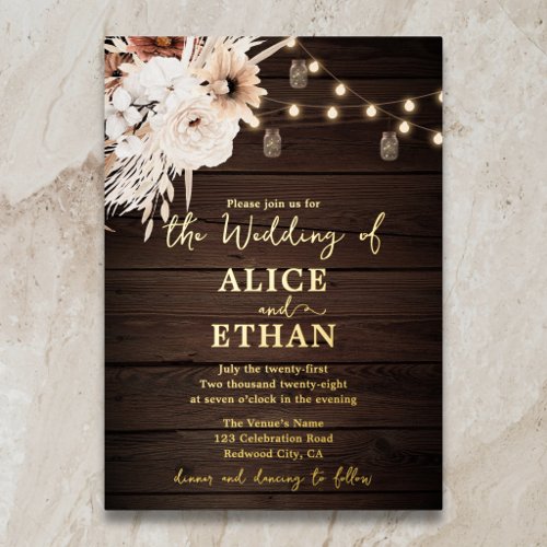 Rustic Boho Floral Wedding Foil Invitation