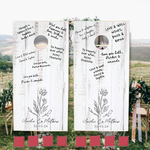 Rustic Boho Floral Wedding Guest Book Alternative Cornhole Set