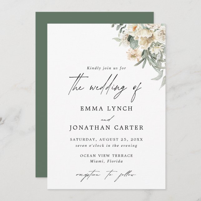 Rustic Boho Floral Wedding Invitation (Front/Back)