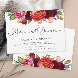 Rustic Boho Floral Wedding Rehearsal Dinner Invitation