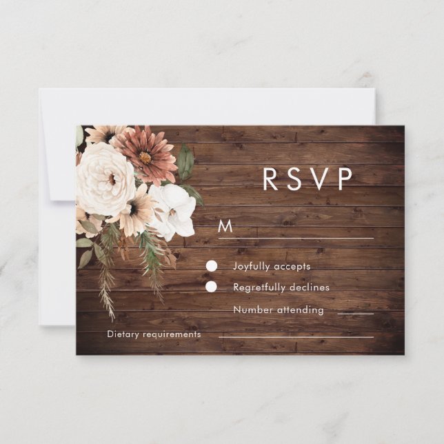 Rustic Boho Floral Wedding RSVP Card (Front)