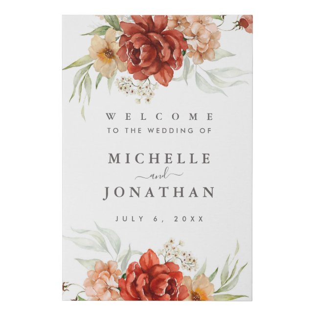 Rustic Boho Floral Wedding Welcome Sign (Front)