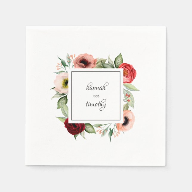 Rustic Boho Floral Wedding with Names Napkins (Front)