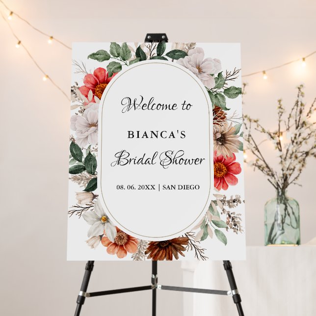 Rustic  Boho Floral welcome Bridal shower sign (In Situ (Stand))