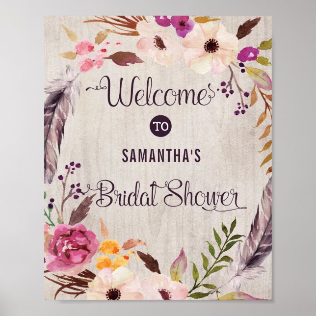 Rustic Boho Floral Welcome Poster Bridal Shower (Front)