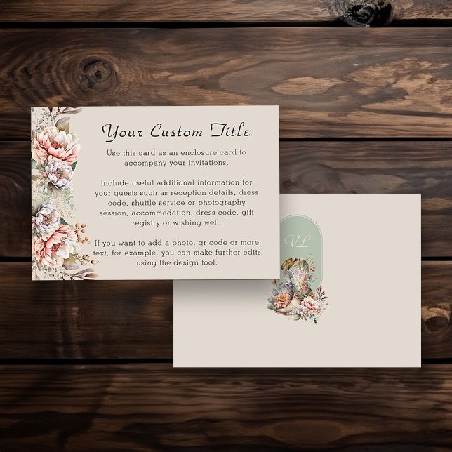 Rustic Boho Floral Western Boots Custom Enclosure Card (Custom reception / enclosure card from my Boho Floral Cowgirl Boots Quinceanera Collection
)