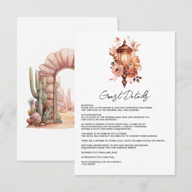 Rustic Boho Floral Western Wedding Guest Details Enclosure Card (Front/Back)