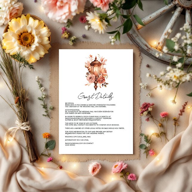 Rustic Boho Floral Western Wedding Guest Details Enclosure Card (Rustic Boho Floral Western Wedding Guest Details Enclosure Card)