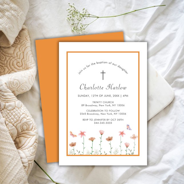 Rustic Boho Floral Wildflower Cross Baptism  Invitation (Rustic Boho Floral Wildflower Cross Baptism Invitation)