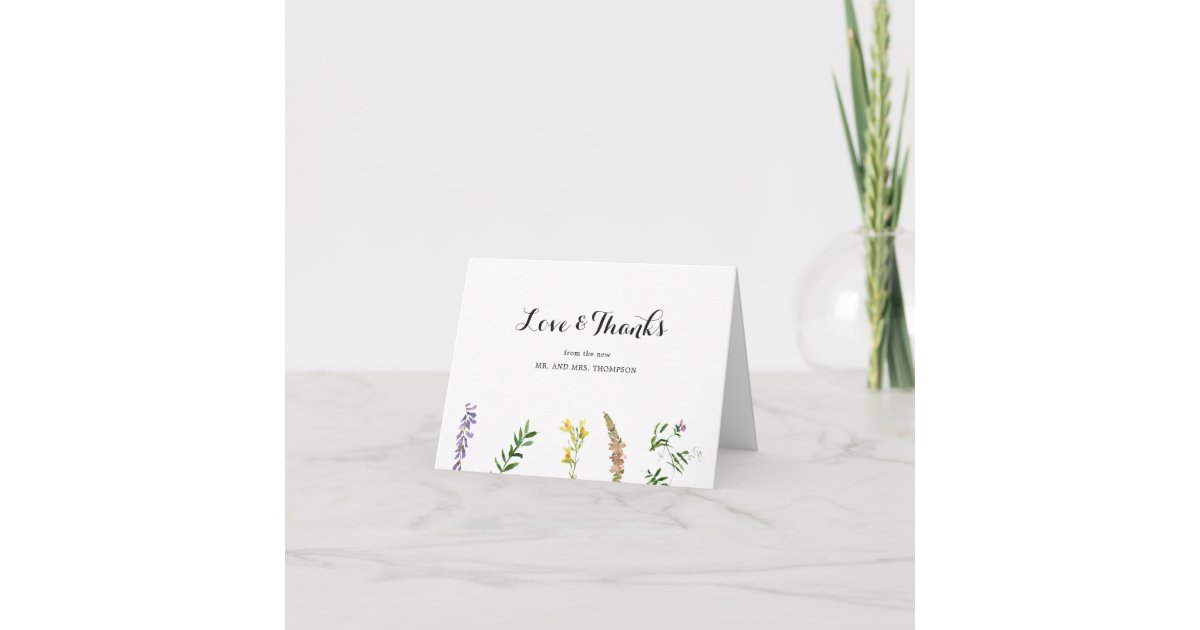 Rustic Boho Floral Wildflower Elegant Wedding Thank You Card | Zazzle
