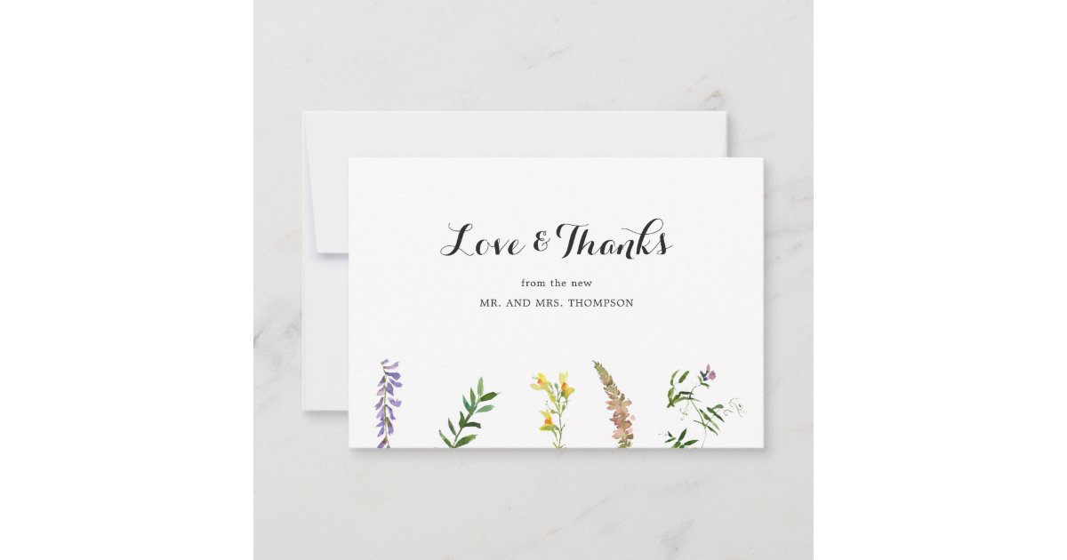 Rustic Boho Floral Wildflower Elegant Wedding Thank You Card | Zazzle