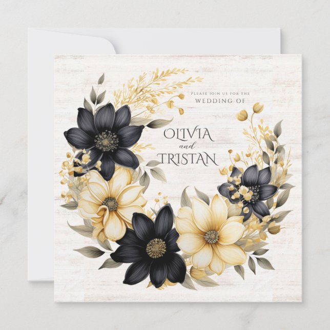 Rustic Boho Floral Wood Wedding Invitation (Front)