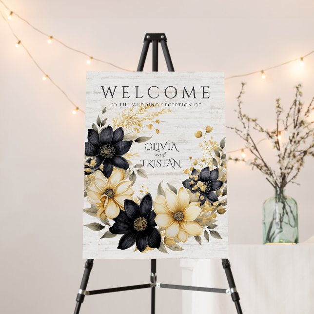 Rustic Boho Floral Wood Wedding Reception Welcome Foam Board (In Situ (Stand))