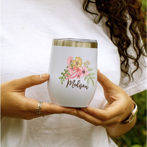 Rustic Boho Flowers Bow Bachelorette Party Weekend Thermal Wine Tumbler