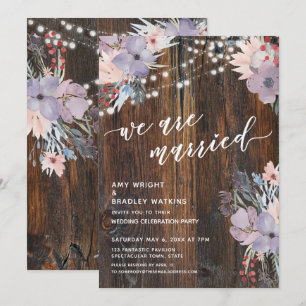 Rustic Boho Flowers & Lights We Are Married Invitation