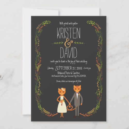 Rustic Boho Forest Cats Wedding Invitation