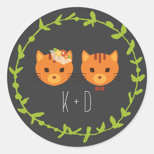 Rustic Boho Forest Cats Wedding Invitation Classic Round Sticker (Front)
